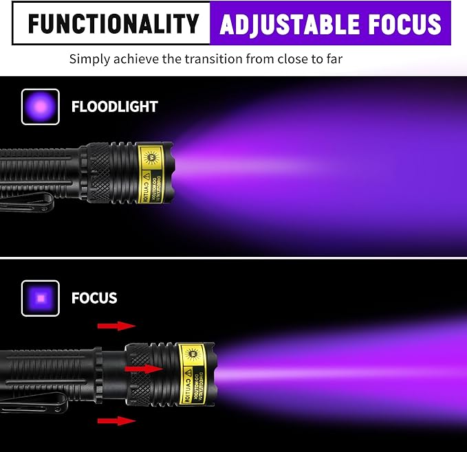 DARKDAWN UV Flashlight 395nm Black Light Mini USB Rechargeable Ultraviolet LED Blacklight Woods Lamp Powerful Fluorescent Portable Detector for Pet Urine Stains, Scorpions, Resin Curing