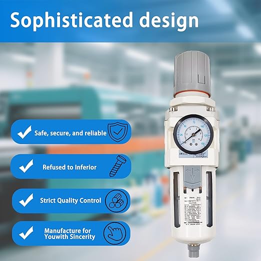 XingNEeng 1/2" NPT Compressed Air Filter Regulator Lubricator Combo, Water/Oil Trap Separator, Gauge(0-150 psi), Semi-Auto Drain, Poly Bowl, 5 Micron Brass Element, Bracket, for Pneumatic Systems