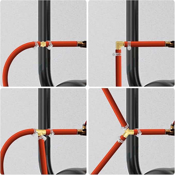 GASHER 8-Piece 3/8 Inch Brass Hose Barb Set, 90 Degree L Right Angle Elbow, Y-Shape Air Hose Connector, Tee Hose Connector, Multi-Purpose Fuel/AIR/Water/Oil/Gas/WOG
