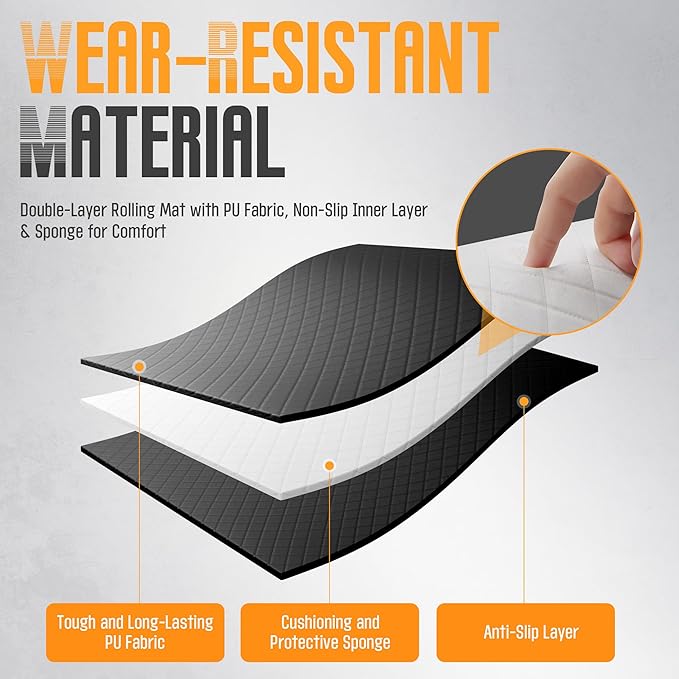 Magic Creeper Rolling Mat, 60" x 28" Portable Car Repair Mat, Foldable Mechanics Mat with Storage Bag for Low Clearance Vehicles and Uneven Surfaces, Garage Floor Work