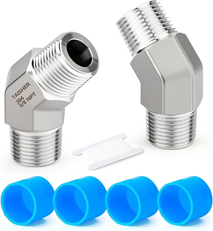 TAISHER 2PCS 304 Stainless Steel 45 Degree Barstock Street Elbow, 3/8" NPT Male x 3/8" NPT Male 304 Stainless Pipe Fitting