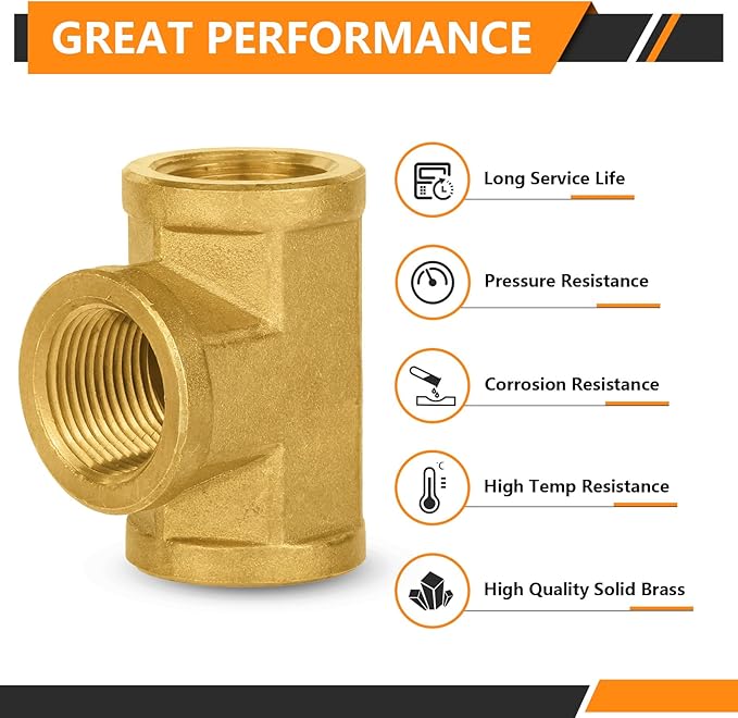 5-PCs HeSun Brass Pipe Fitting, 3/4" x 3/4" x 3/4" NPT Female Thread Tee