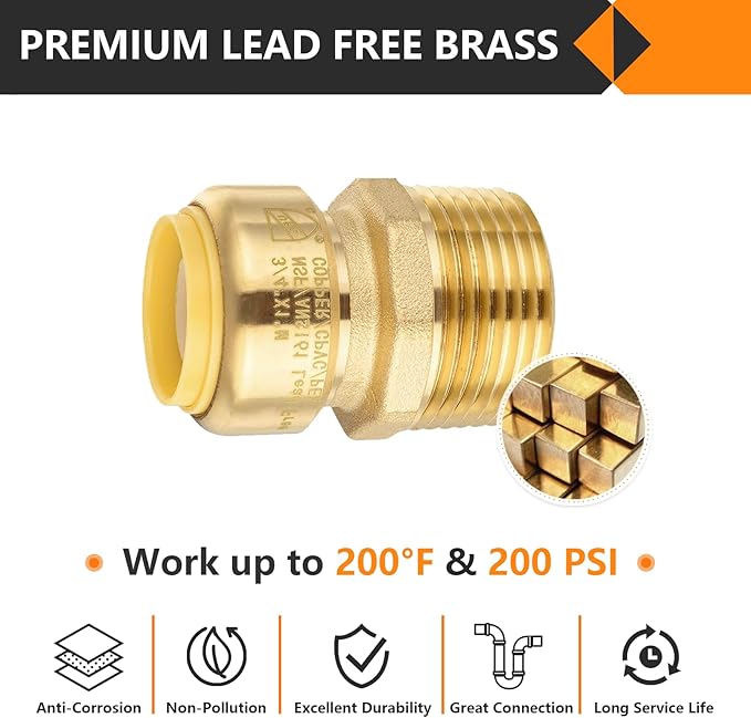 5-Pack HeSun Pushfit Male Adapter, 1" MNPT x 3/4" Push to Connect Plumbing Fittings with Disconnect Clip, Brass Push-fit Fittings for PEX, Copper, CPVC, PE-RT Pipes(PF148-5)