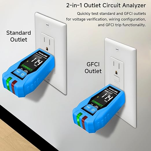 Outlet Tester with LCD Display Receptacle Tester with GFCI for Standard 3-Wire 110-125V AC Electrical Outlet Test Plug in Electric Polarity Tester for Socket Test Outlet Checker for Grounding