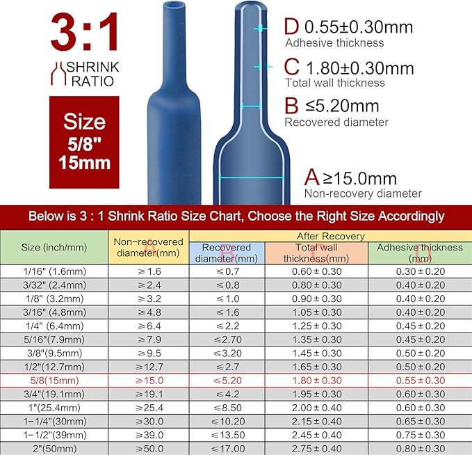 Chanzon 3:1 Ratio - 80ft Roll - Heat Shrink Tubing 5/8" (15mm) - Marine Grade Waterproof Adhesive Lined - (25M Total Length) Blue Polyolefin Sleeving Wrap Shrinking 3 to 1 Ratio 1pcs