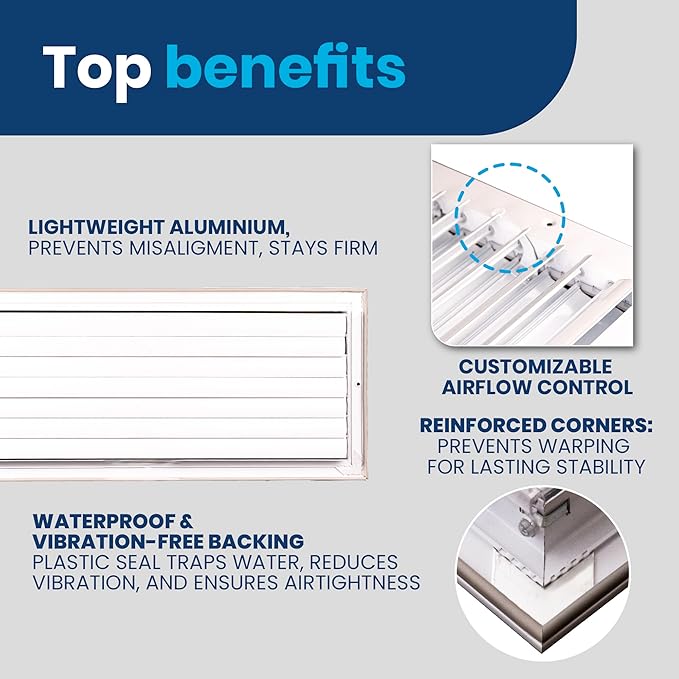 22x8 Inch (Duct Opening) Aluminum 1-Way Air Flow Vent – HVAC Vent Cover for Wall or Ceiling – Quiet HVAC Wall Register with Multi-Shutter Damper – Adjustable Curved Blade - Plastic Seal for Tight Fit