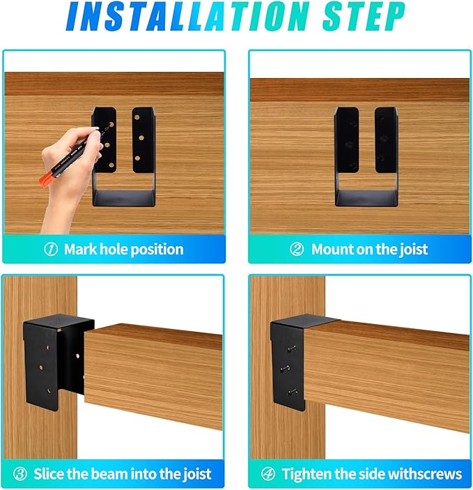 4 Pcs Concealed Joist Hangers, 4"x6" Outdoor Trim Concealed Flanges, Q235B Steel Powder Coated Concealed Mount Joist Hangers for 4"x6" Beam Swing