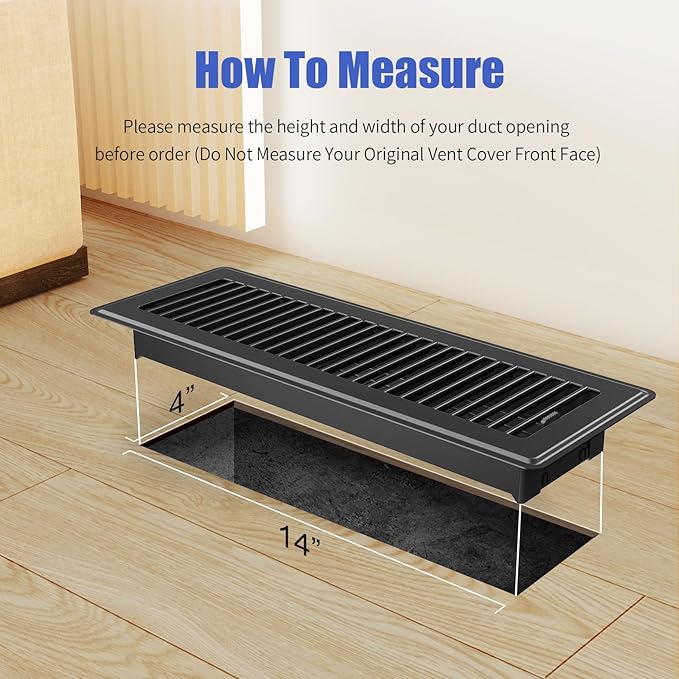Floor Register - Heavy Duty Steel Floor Vent Covers for Home Floor 4x14 - Adjustable & Walkable HVAC Floor Vents 4x14 with Smooth Edges - Rust-Resistant Air Vent Cover - 4 Pack (Black)