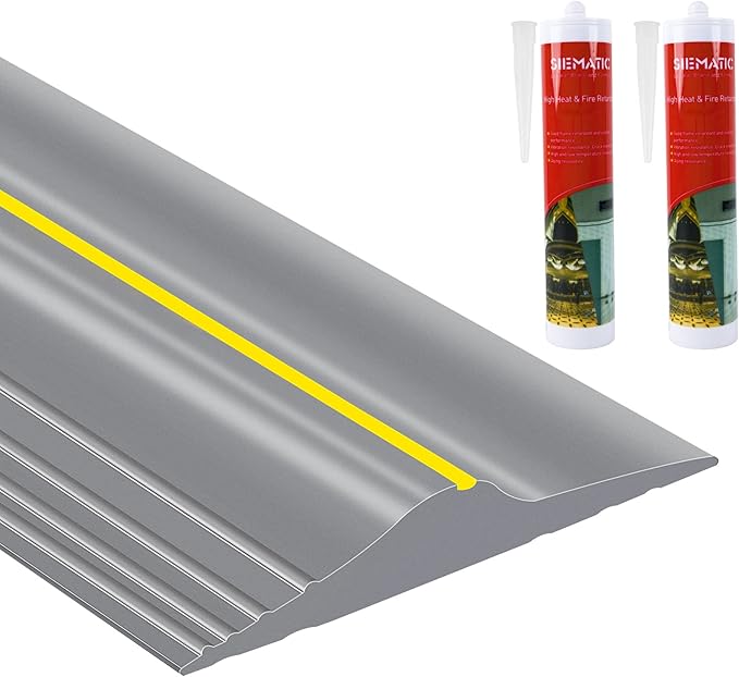 ToLanbbt 20Ft/6M Universal Garage Threshold Seal Strip with 300ml Black Adhesives, Garage Door Bottom Weatherproof Strip Rubber DIY Weather Stripping Replacement (Grey+Yellow)