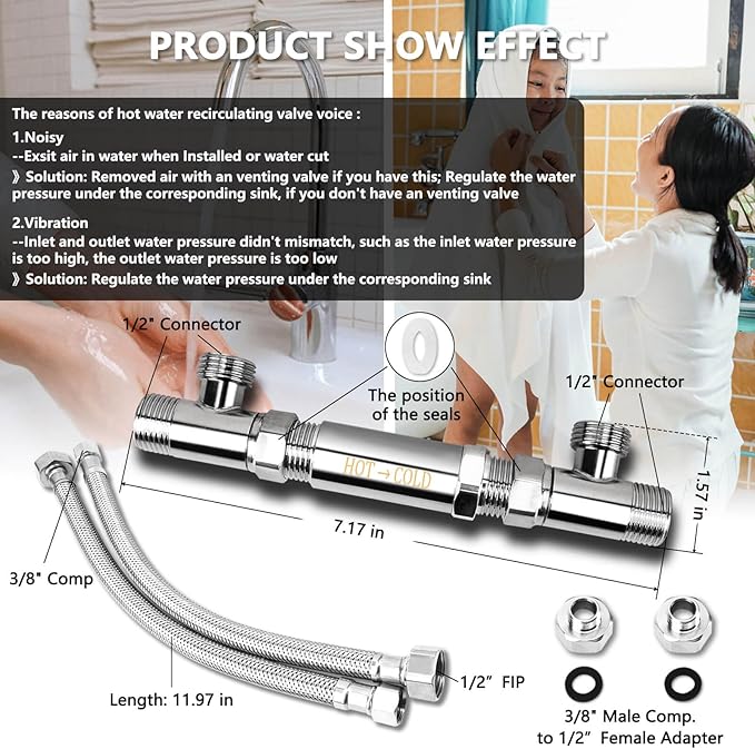 RAMATA WP596816 Sensor Valve Kit for Instant Hot Water Recirculating Pump Bypass Valve 304 Stainless Steel, Replace 367010, 595926, 500800, 500805