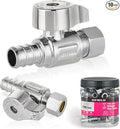 Pro 10-Pack EFIELD 1/4 Turn Straight Stop Valve 3/8" OD Compression x 1/2" Pex Crimp, Chrome Plated LF Brass, Heavy Duty,(VALVE376)