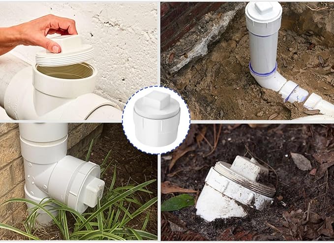 4" PVC Sewer Cleanout Adapter with Plug Pipe Fitting, Drainage Sewer Cleanout Cap PVC DWV Pipe Cover,For Use With 4-Inch Sewer and Drain Pipe