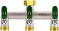 3 Way Garden Hose Splitter, Heavy Duty Brass Nickel Plated Rust Resistant Faucet Manifold, 3/4" Frost Resistant Outdoor Hose Adapter Connector，Hose Spigot Adapter with 3 Large Green Handles