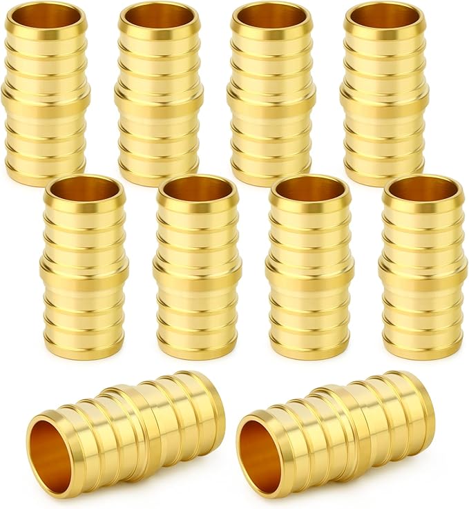 GASHER 10Pcs No Lead Brass 3/4" Pex Coupling, 3/4 Inch Pex Fittings for Pex Tubing