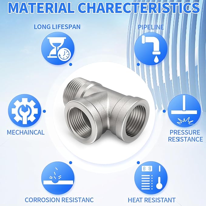 ChillWaves 304 Stainless Steel Pipe Fitting, Male Run Tee 3/8" NPT Female x 3/8" NPT Female x 3/8" NPT Male Thread Adapter(2-PACK)