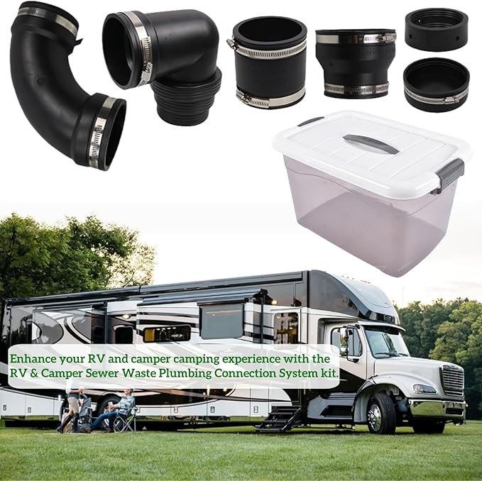 RV & Camper Sewer Waste Plumbing Kit with Slip Fit Coupling Adapter, for 3 Inch PVC Pipe, Universal RV Sewer Hose Fitting & Drainage System Accessories Mixizap