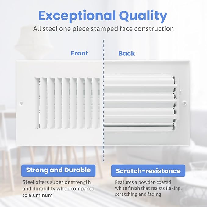 10 x 4 Inch [Duct Opening] Air Vent Covers for Wall or Ceiling - High Airflow 2 Way Steel Ventilation - Adjustable Wall/Ceiling Register, 11-3/4 Inch x 5-3/4 Inch [Overall Dimensions]