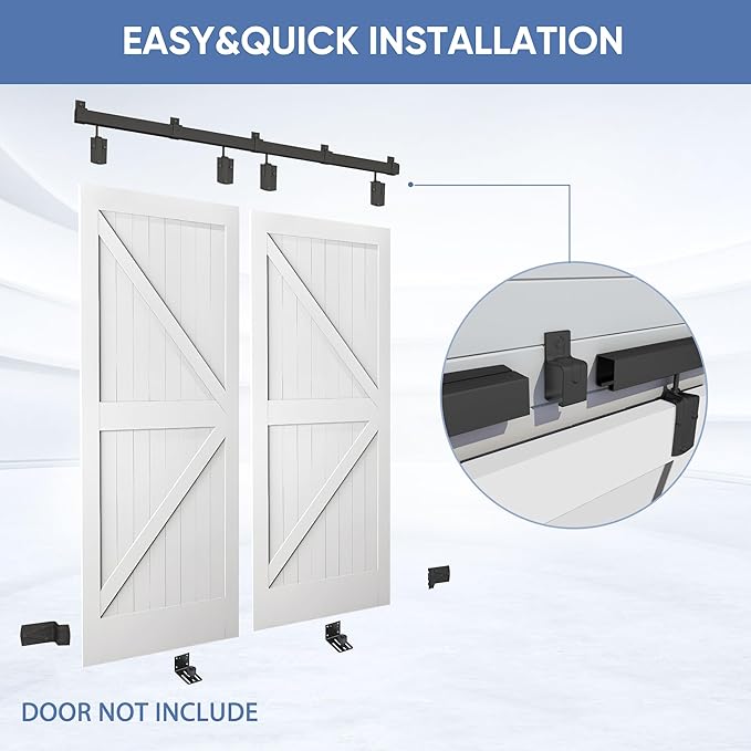 Exterior Barn Door Hardware Kit, BARNSMITH 10FT Sliding Barn Door Hardware Heavy Duty Doors Track Kit for Double Doors Use, Wall Mount, Black (Hardware Only)