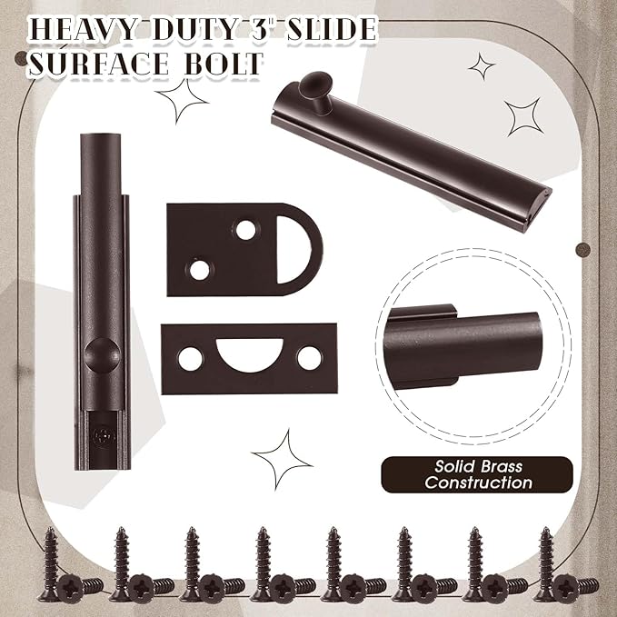 Lothee 4 Pcs Solid Brass Surface Bolt Door Slide Bolt Door Latches for Top of Slide Latch Lock(3'',Oil Rubbed Bronze)