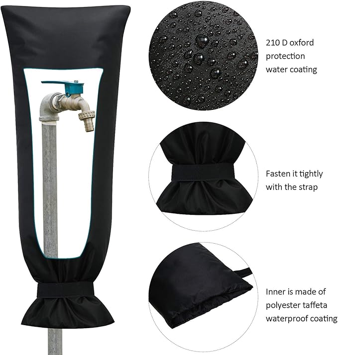 Frienda Outdoor Faucet Cover for Winter Freeze Protection 25'' x 10'' Winter Outside Large Backflow Preventer Insulation Spigot Hose Bib Cover for Garden Lawn Faucet Yard Hydrant(Black,1 Piece)