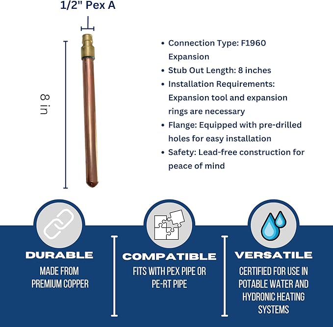 XFITTING 1/2 inch Pex A x 8 inch Expansion Stub Out Straight, 30-5-7=10X, 10 Pieces