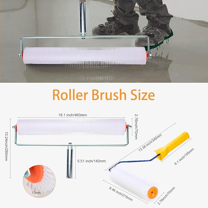 Professional Self-Levelling Cement Tool Kit - Self Leveling Tools with 22" Stainless Steel Rake, 2 Spike Roller, Spike Shoes & Gloves for Concrete/Epoxy Floor Leveling