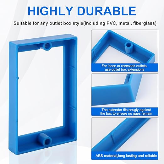 4Pack 1/4 Inch Single Gang Electrical Outlet Box Extenders with 8 Screws,Receptacle Extension for Electrical Boxes and Power Socket Switches(Blue)
