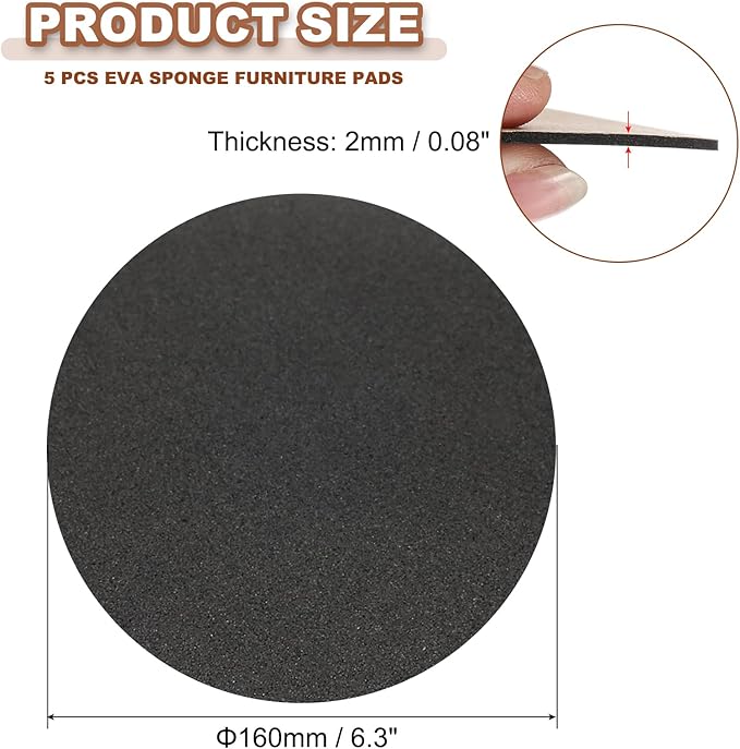 PATIKIL 6.3 Inch Diameter Lamp Base Felt 5Pack 2mm Thick Foam Adhesive Non-Slip EVA Protection Pad Mat for Lamp Furniture DIY Craft, Black