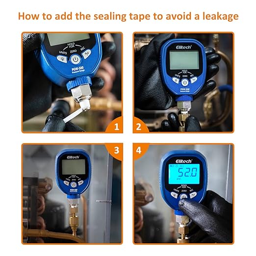 Elitech PGW-500 Wireless Digital Pressure Gauge HVAC IP65 Waterproof -14.5~500 PSI 1/8'' NPT