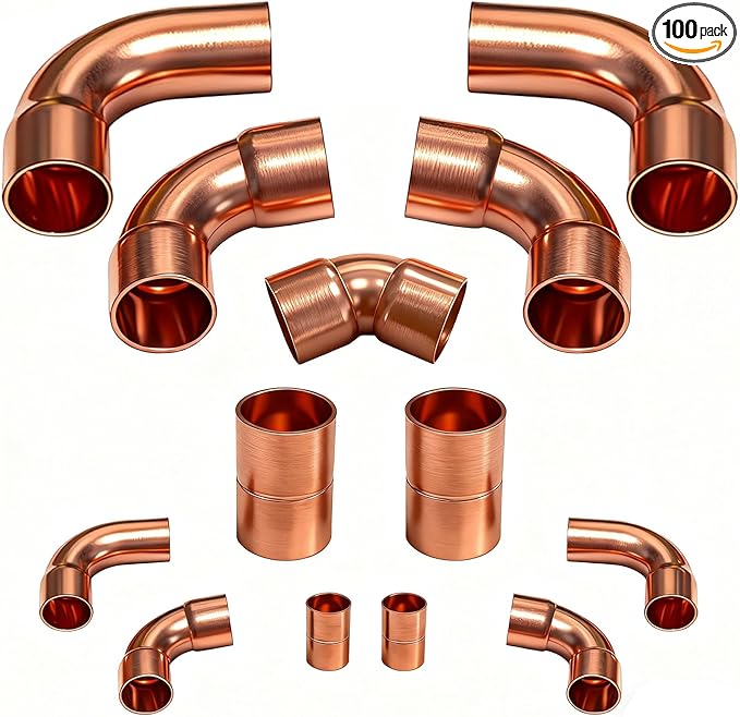 3/8 & 7/8 HVAC Copper Fittings Kit, Lines Set Fitting Kit for AC with Copper pipe Coupling & Elbow, Air Conditioning Refrigeration Liquid & Suction Lines Tubing Pipes for Central/Split A/C systems