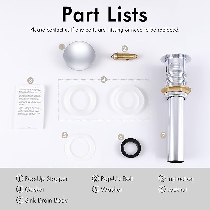 KES Bathroom Sink Drain Pop Up Drain with Overflow, Sink Stopper All Metal Rustproof Polished Chrome, Brass and SUS304 Stainless Steel, S2008S62A-CH
