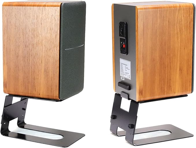 AEONS Professional Metal Desktop Speaker Stands Pair | Inclined Height Adjustable Vibration Absorption | Better Audio for Medium Small Bookshelf Computer Gaming Speakers, Studio Monitor Stand, Black