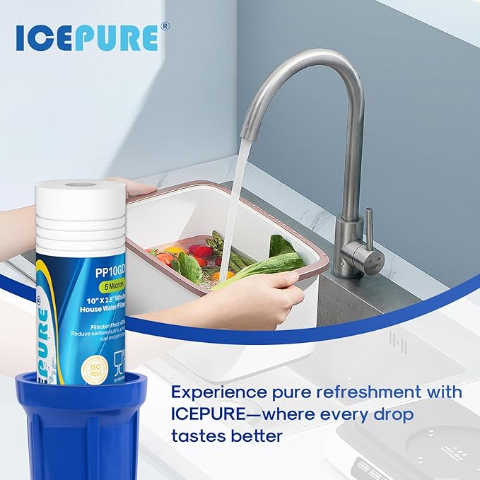 ICEPURE 5 Micron 10" x 2.5" Whole House Sediment Home Grooved Water Filter Cartridge Replacement for AO-WH-PREV-R2, AP110, AB-SGR5M, GXWH20S, 3PACK