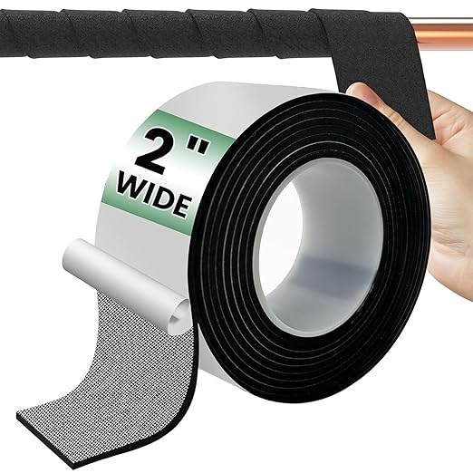 Outdoor Pipe Insulation Tape, 2 Inch X 13 Ft Weather Resistant AC Line Pipe Insulation, Outdoor Self-Adhesive Air Conditioner Line Insulated Heat Tape for Water Pipes Freeze Protection