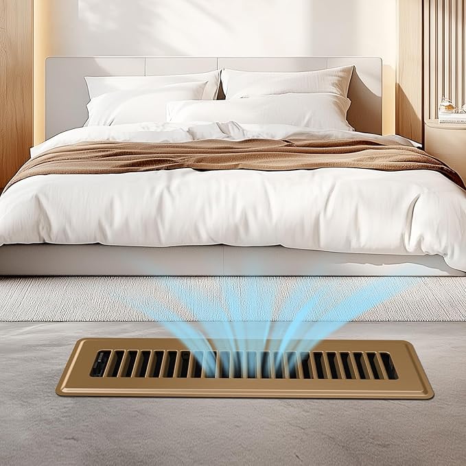 2x12 Floor Register, 2 Pack Floor Vent Covers, Adjustable Steel Air Supply Register Vent Covers Grill, Rust-Proof Vent Covers for Home Floor and Sideall, Brown