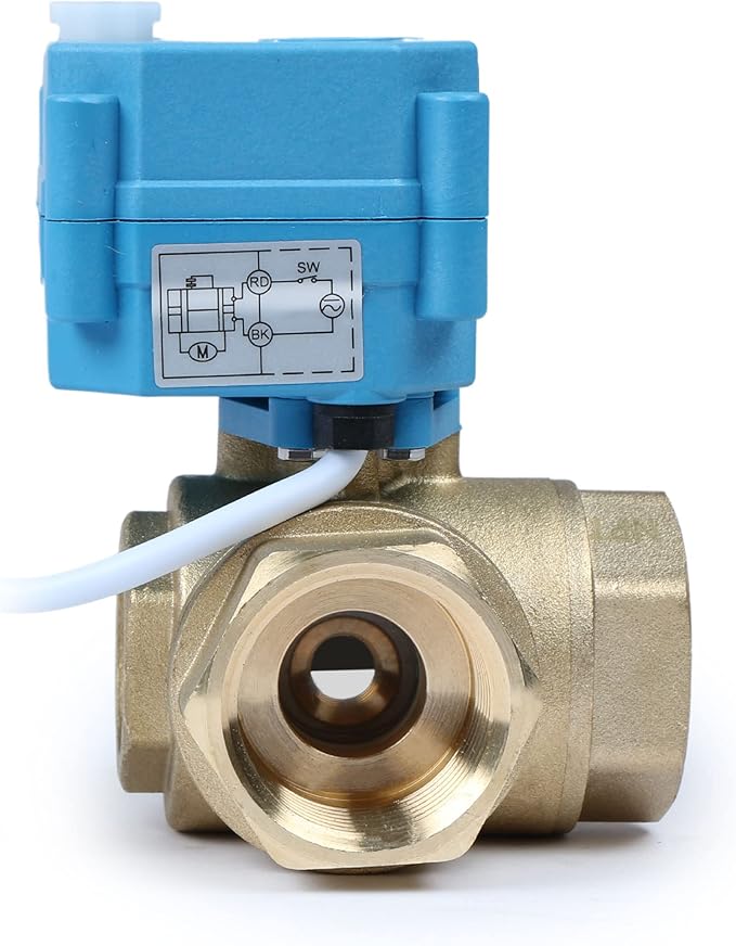 U.S. Solid 1" 3 Way Brass Motorized Ball Valve L Type AC/DC9-24V, Water Shutoff Valve with Manual Function, Standard Port, NOT for Drinking Water