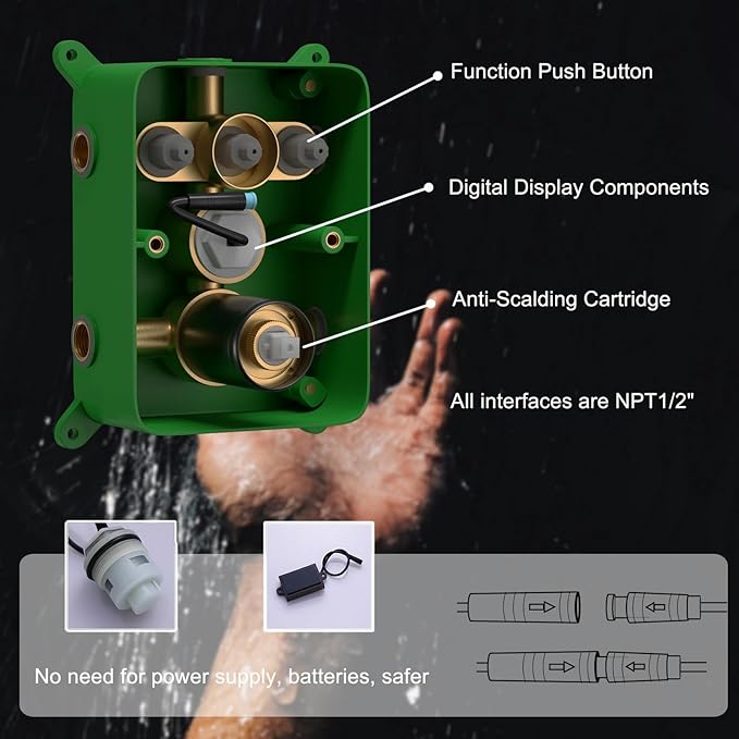 Matte Black Shower System with Body Jets, 12 inch Wall Mounted Shower Head and Handheld Spray