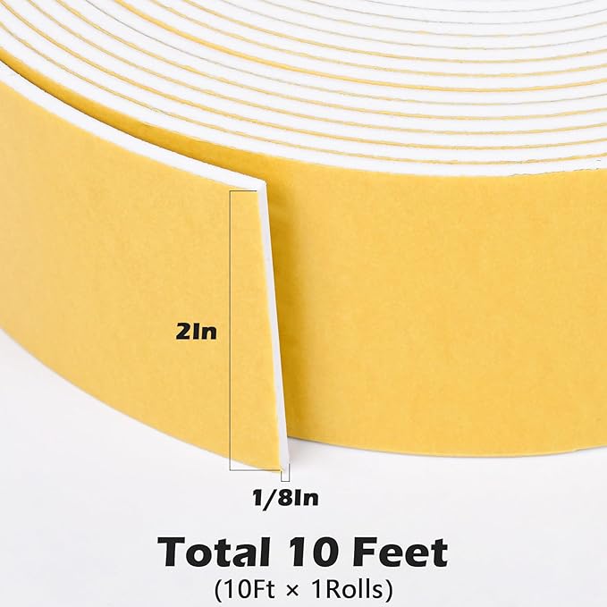 ToLanbbt White Door Window Weather Stripping Self Adhesive Foam Tape High Density Foam Sealing Strip Window Insulation Weatherproof Gasket Tape for Doors and Windows (2" W X 1/8" T X 10')