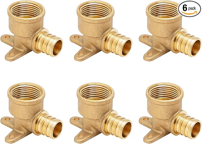 SUNGATOR 6-Pack 3/4" Pex Drop Ear Elbow, No Lead Brass, 3/4 Inch Pex Fittings