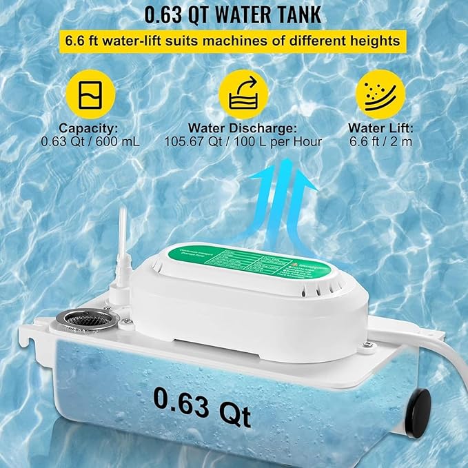 Condensate Pump, 100-230V Automatic Drain Pump HVAC Lift Removal Drain with 500ml Tank for Furnace Boiler Dehumidifier Refrigeration