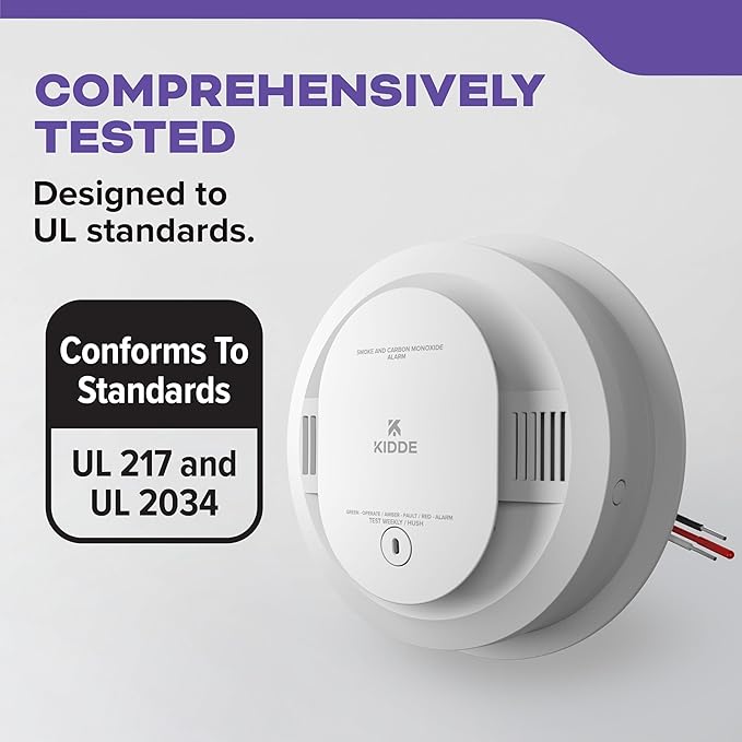 Kidde Hardwired Smoke & Carbon Monoxide Detector, AA Battery Backup, Voice Alerts, Interconnectable, LED Warning Light Indicators, White