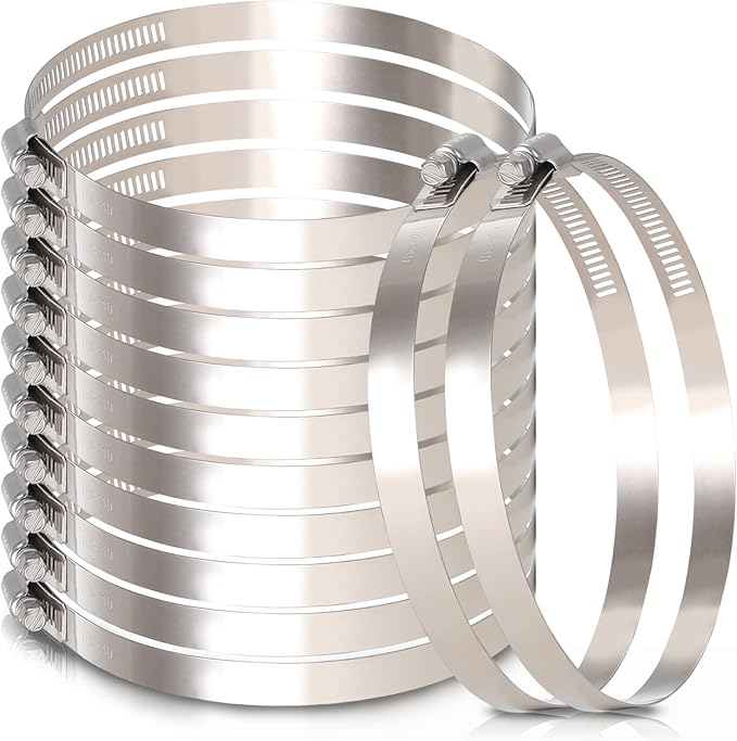 12Pack 5 inch Hose Clamp, Adjustable 304 Stainless Steel Duct Clamps Hose Clamp from 4-13/20"-5-1/2"(118-140mm), Metal Worm Drive Gear Duct Clamp for Air Ducting, Dryer Vent Hose, Fuel Line, Plumbing