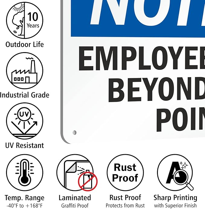 SmartSign 12 x 18 inch “Employees Only Sign, Employees Only Beyond This Point Sign” Metal Sign, 63 mil Laminated Rustproof Aluminum, Blue, Black and White, Made in USA