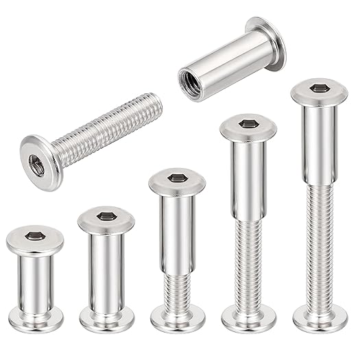 50 Sets Silver Furniture Bolts Metric Hex Screw Bit Set - M6x30mm Metal Deck Screws for Furniture Screw Socket Cover Wood Socket Cap Bolt Kit, Assorted Nuts and Bolt