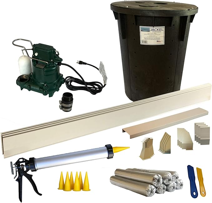 75 Ft - Complete Basement Waterproofing System. Includes, baseboard channel gutter panels, sump pump & basin, floor adhesive, caulk gun and all accessories. DIY System