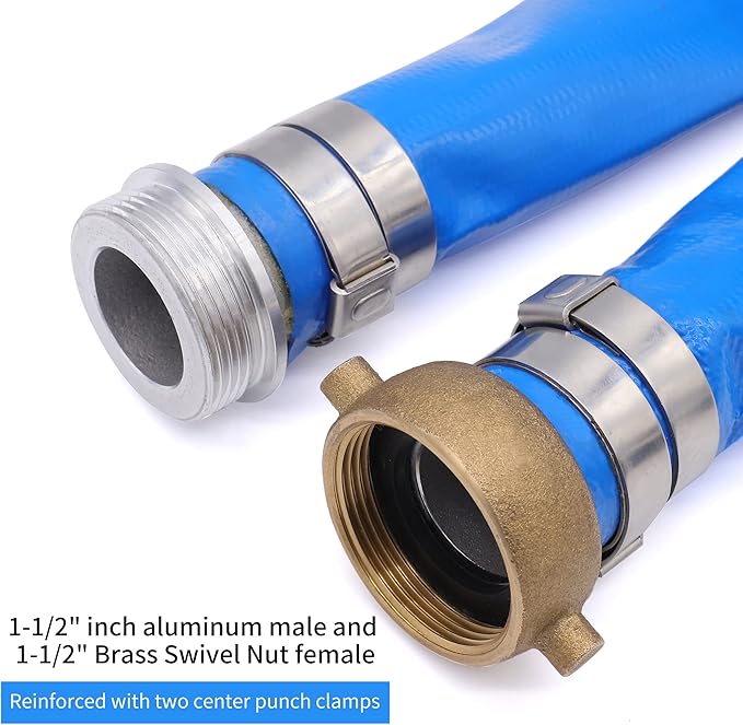 Discharge Hose 1-1/2" x 100′ft with Aluminum Pin Lug Fittings Heavy Duty Reinforced Pool Backwash Hose Assembly