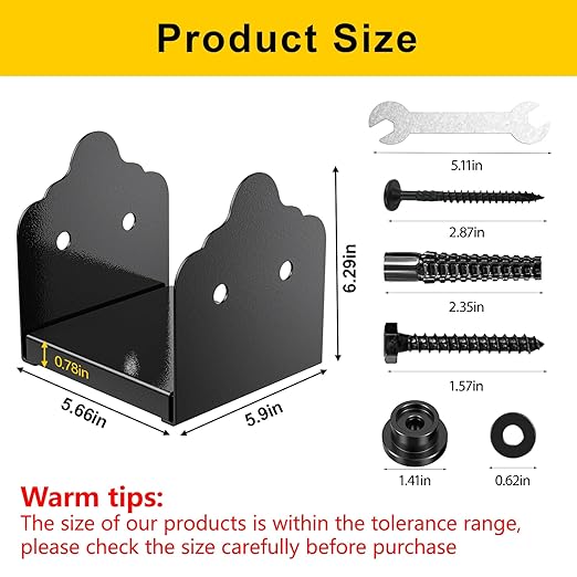 6x6 Post Base, 2Pcs Stainless Steel Adjustable Post Anchor Bracket (Internal 5.5 x 5.5), Adjustable Post Base for Pavilion Deck Porch Handrail Railing Support Decorative Anchor Plate