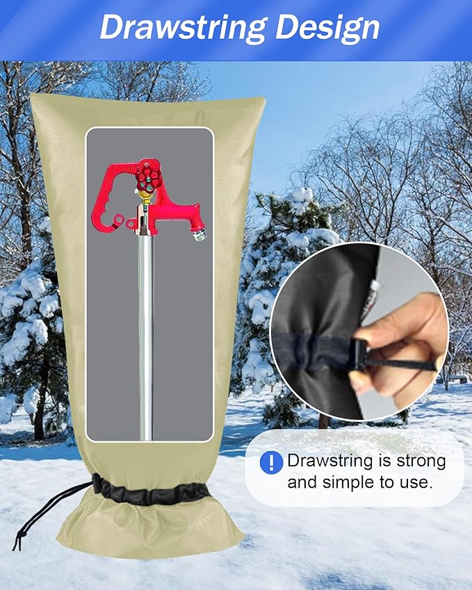 Outdoor Faucet Covers for Winter Freeze Protection, POROLIR Large 25" H x 13" W Thicker Insulation Long Faucet Sock for Outdoor Faucets & Yard Hydrant Hose Bib Insulated Spigot Covers Khaki (2-Pack)