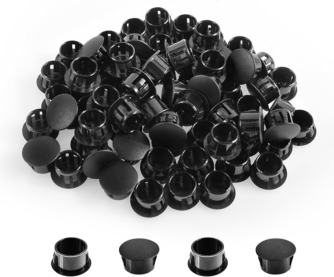 50 Pcs OD 0.5"(12.7mm) Black Hole Knockout Locking Plugs,Plastic Nylon Round Drilling Hole Plugs,Flush Type Panel Round Snap in Fastener,Tube Fastener Cover for Furniture Insert End Caps