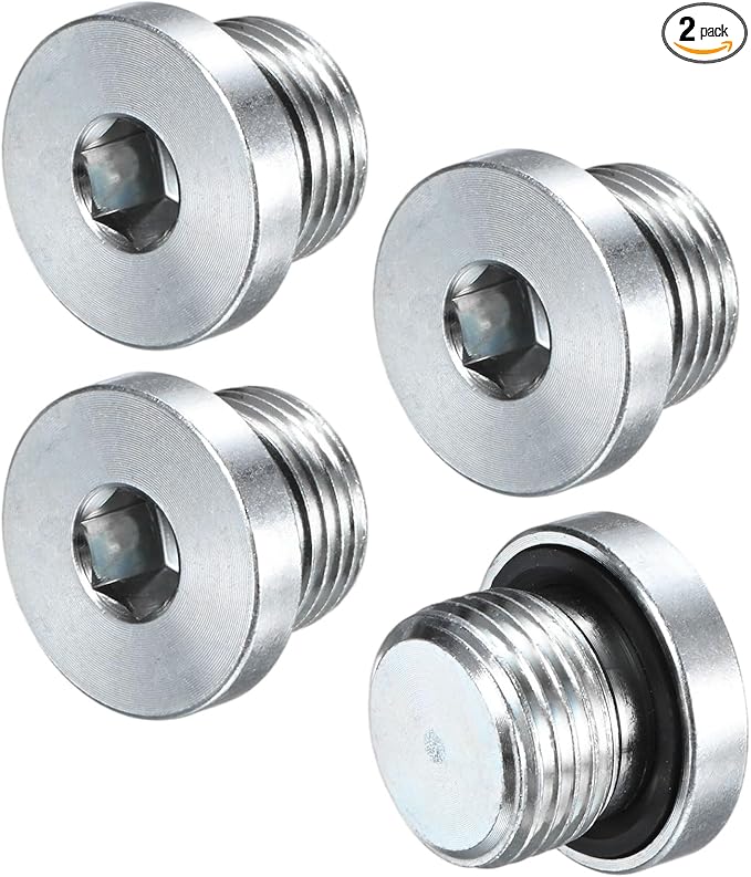 2-Pack M18x1.5mm Inner Hex Head Pipe Fitting Plug, Carbon Steel Sensor Socket Plug with Seal O-Ring for Terminate Pipe Ends/High Pressure Washer, Sealing Screw